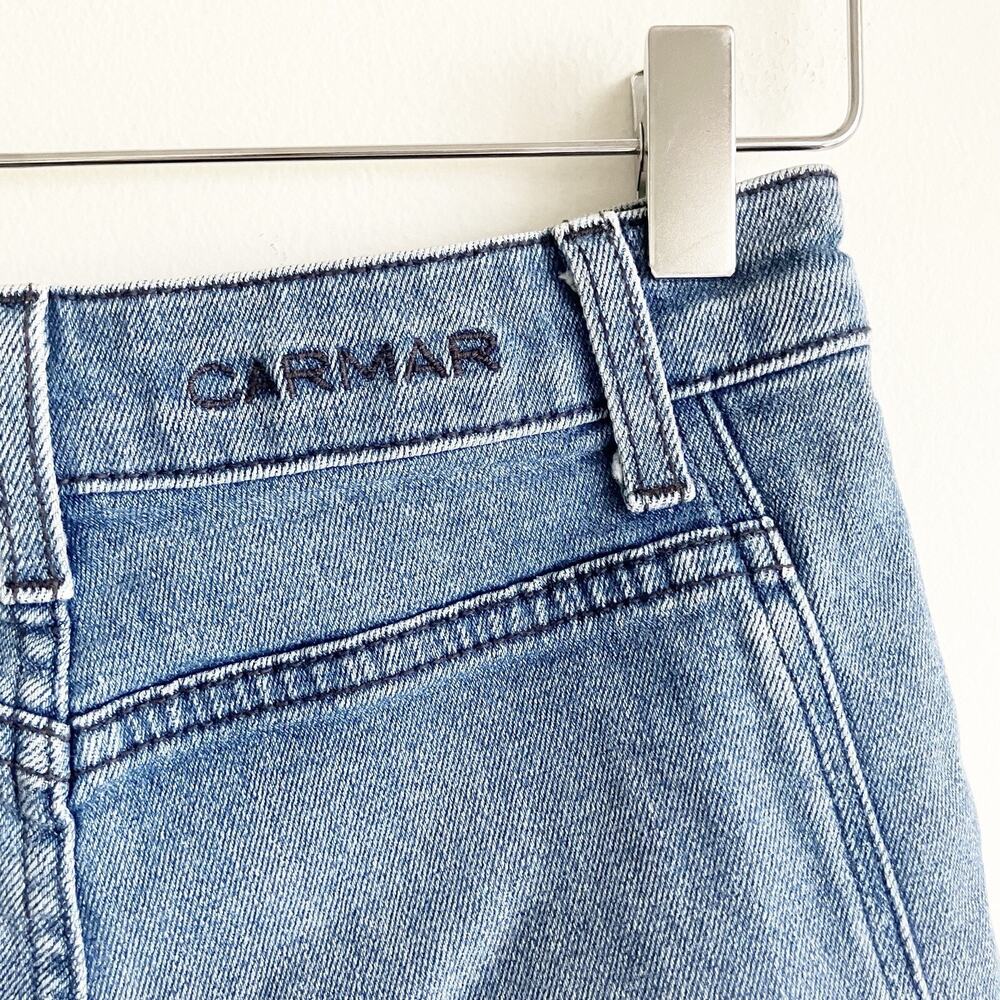 Carmar 28 High Waisted Jean Shorts Exposed Button Fly Blue Denim Distressed - Picture 5 of 7